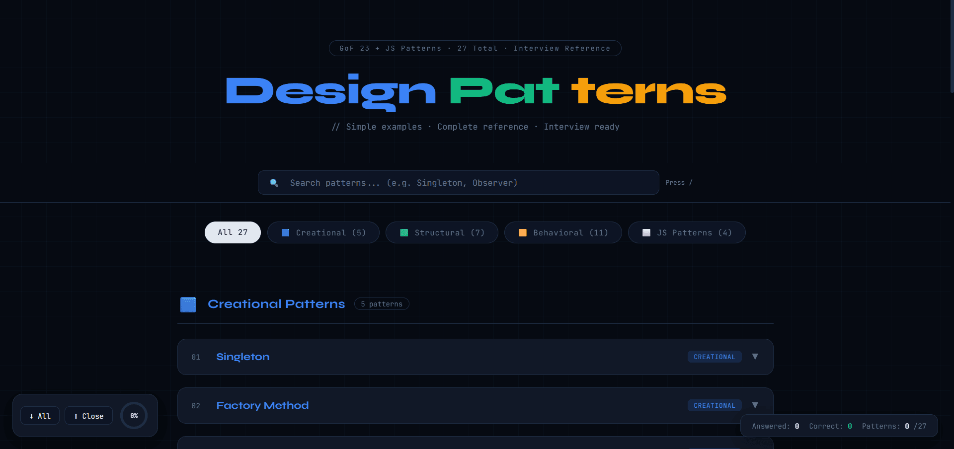 Screenshot of Design Patterns project